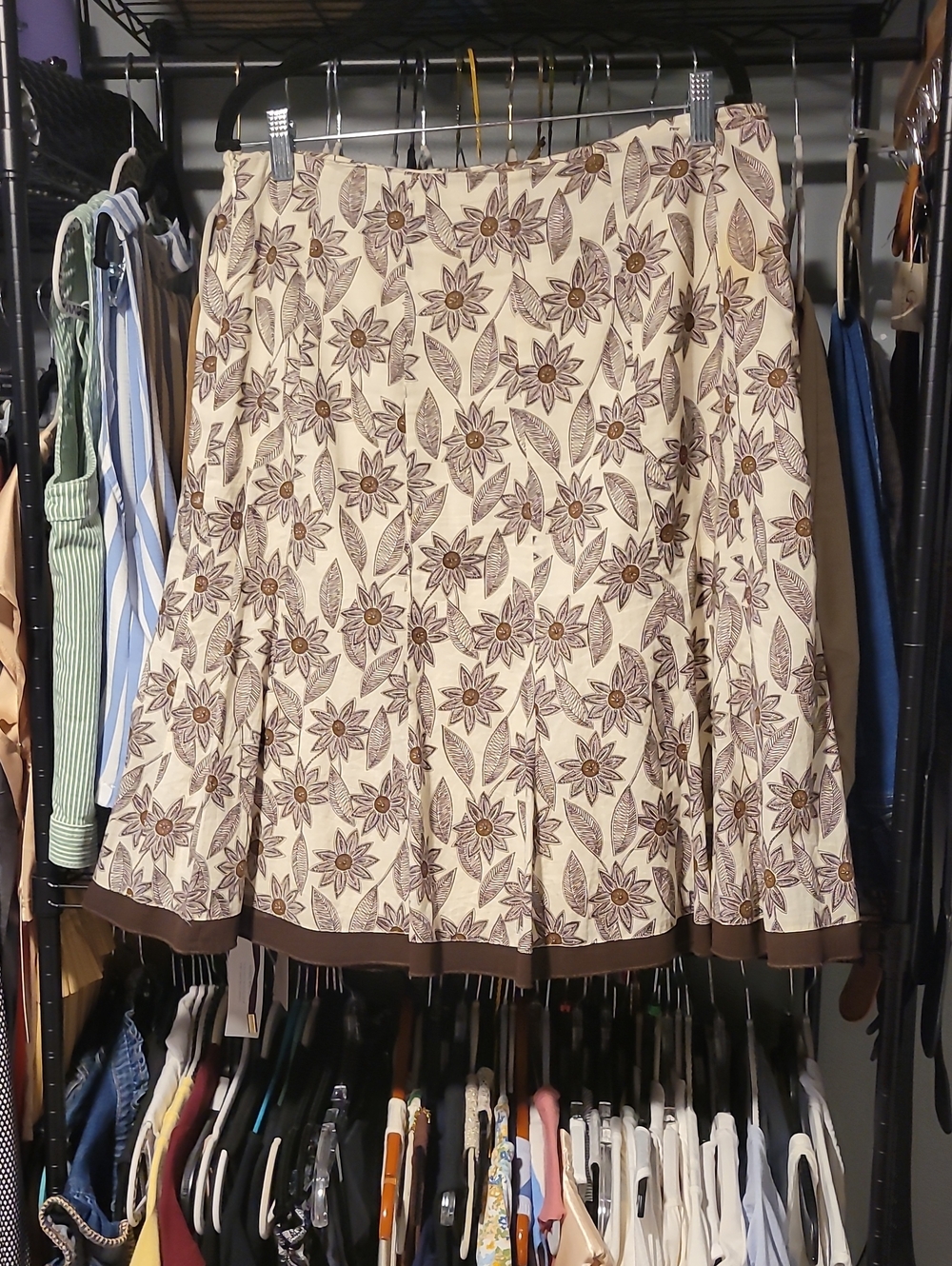 5 For $25 Style & Co. Cream Floral A-Line Skirt with Brown Trim